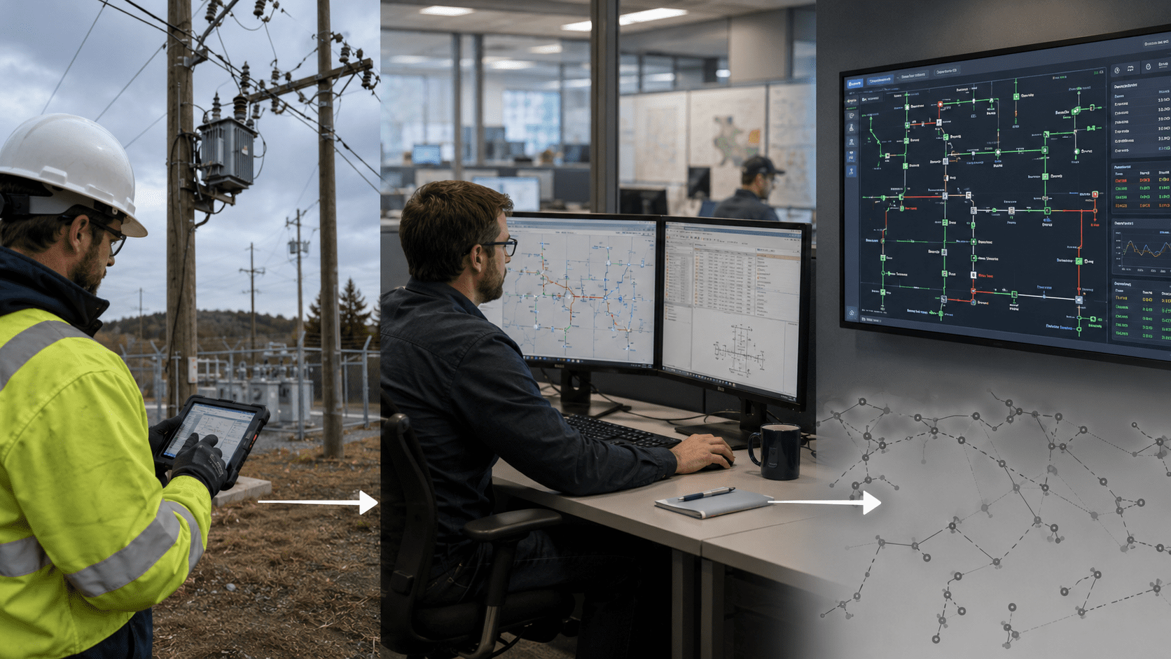 Electric network model data workflow from field capture through validation to system integration